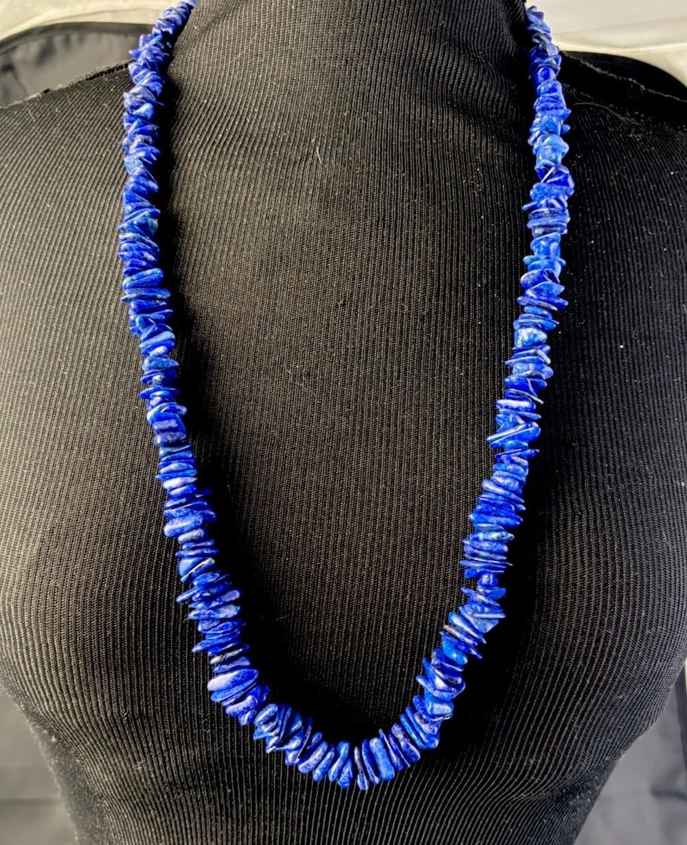 VTG Natural Blue Sodalite Stone Necklace Strand Bohemian 31” Filigree Clasp